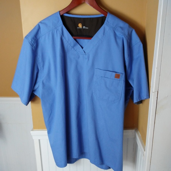 Mens Carhartt C15108 Ripstop Scrub Top Ceil Blue